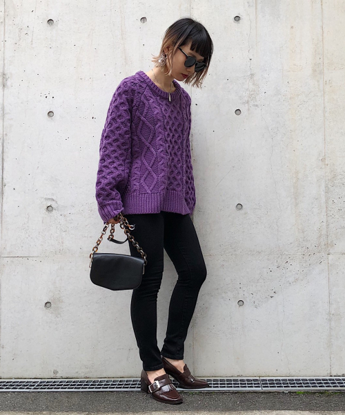 PAGEBOY（ページボーイ）の「ケーブルクルーネックプルオーバー（ニット/セーター・レディース・パープル/オフホワイト/ライトブラウン・FREE）」の15枚目の写真