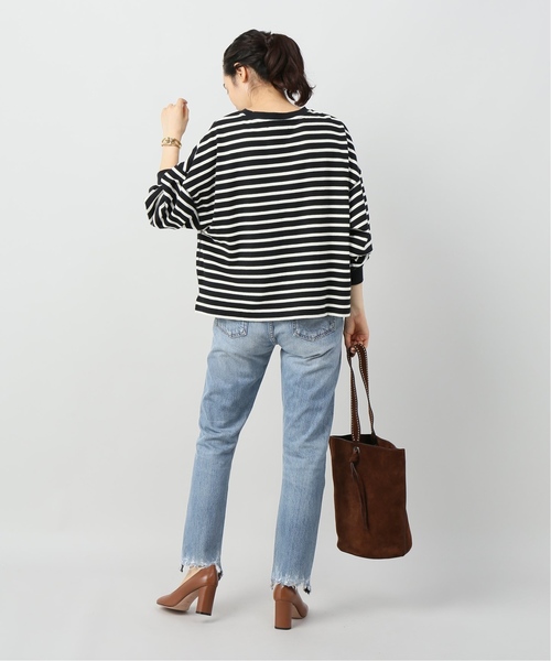B.C STOCK(ベーセーストック)の「ボリュームソデドツメボーダープルオーバー(Tシャツ/カットソー・レディース・ブラック/ブラウン/キャメル・FREE)」の6枚目の写真