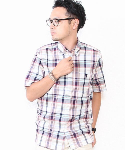 coen（コーエン）の「コーエンチェック柄半袖シャツ（シャツ/ブラウス・メンズ・ネイビー/ダークグリーン/コバルトブルー/レッド・SMALL/MEDIUM/LARGE/X-LARGE/X-SMALL）」の3枚目の写真