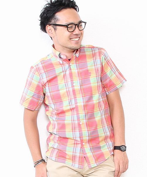 coen（コーエン）の「コーエンチェック柄半袖シャツ（シャツ/ブラウス・メンズ・ネイビー/ダークグリーン/コバルトブルー/レッド・SMALL/MEDIUM/LARGE/X-LARGE/X-SMALL）」の4枚目の写真