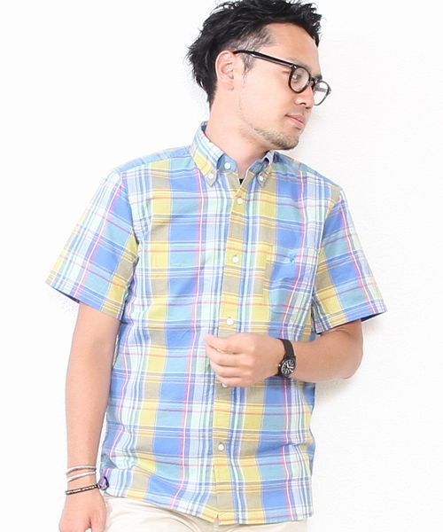 coen（コーエン）の「コーエンチェック柄半袖シャツ（シャツ/ブラウス・メンズ・ネイビー/ダークグリーン/コバルトブルー/レッド・SMALL/MEDIUM/LARGE/X-LARGE/X-SMALL）」の2枚目の写真