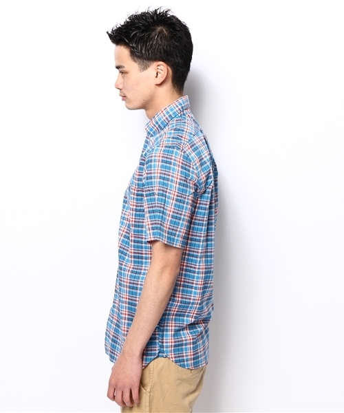 coen（コーエン）の「コーエンチェック柄半袖シャツ（シャツ/ブラウス・メンズ・ネイビー/ダークグリーン/コバルトブルー/レッド・SMALL/MEDIUM/LARGE/X-LARGE/X-SMALL）」の9枚目の写真