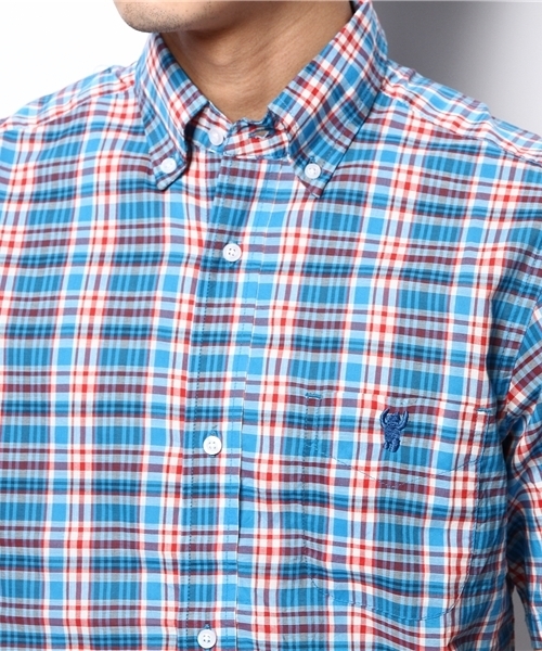 coen（コーエン）の「コーエンチェック柄半袖シャツ（シャツ/ブラウス・メンズ・ネイビー/ダークグリーン/コバルトブルー/レッド・SMALL/MEDIUM/LARGE/X-LARGE/X-SMALL）」の11枚目の写真