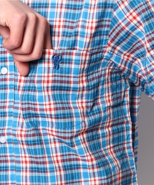 coen（コーエン）の「コーエンチェック柄半袖シャツ（シャツ/ブラウス・メンズ・ネイビー/ダークグリーン/コバルトブルー/レッド・SMALL/MEDIUM/LARGE/X-LARGE/X-SMALL）」の6枚目の写真