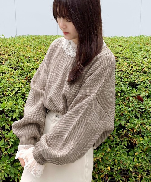 apres jour(アプレジュール)の「チェックニットプルオーバー【ZOZOTOWN限定アイテム】(ニット/セーター・レディース・ベージュ/ミント/モカ・フリー)」の8枚目の写真