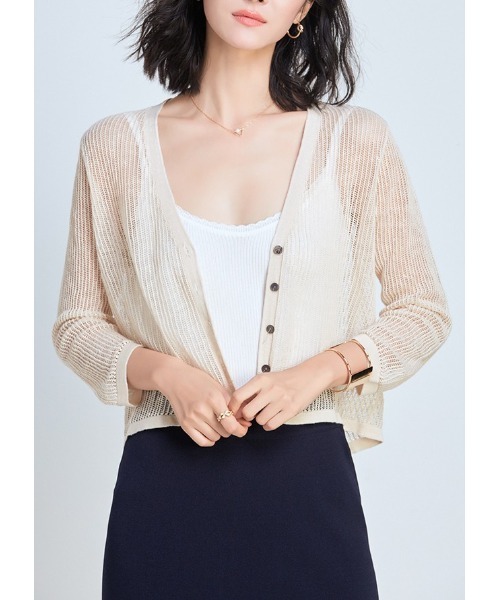 SAISON DE PAPILLON（セゾンドパピヨン）の「ショート丈透かし編み薄手カーディガン（カーディガン/ボレロ・レディース・ミント/ベージュ/ブラック・M/L）」の5枚目の写真