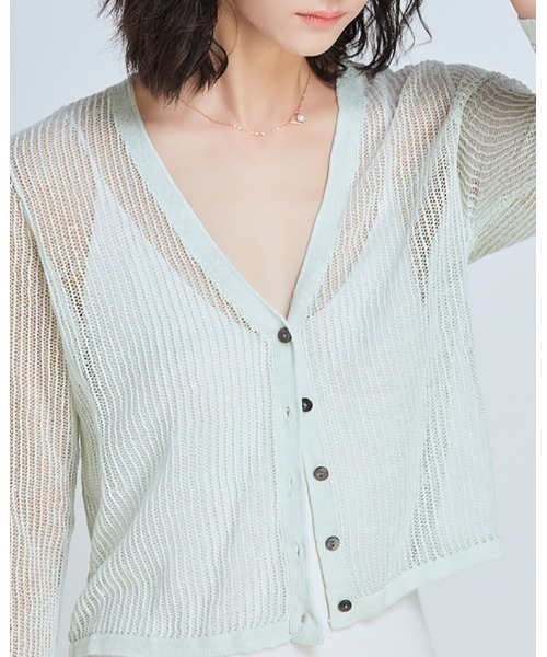 SAISON DE PAPILLON（セゾンドパピヨン）の「ショート丈透かし編み薄手カーディガン（カーディガン/ボレロ・レディース・ミント/ベージュ/ブラック・M/L）」の10枚目の写真