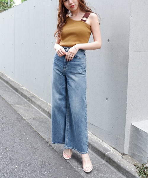 SPIRALGIRL(スパイラルガール)の「アシンメトリーノースリーブニットトップス(ニット/セーター・レディース・ブラック/イエロー/オレンジ・FREE)」の6枚目の写真
