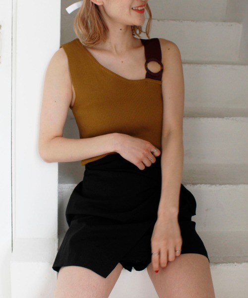 SPIRALGIRL(スパイラルガール)の「アシンメトリーノースリーブニットトップス(ニット/セーター・レディース・ブラック/イエロー/オレンジ・FREE)」の16枚目の写真