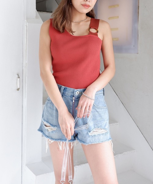 SPIRALGIRL(スパイラルガール)の「アシンメトリーノースリーブニットトップス(ニット/セーター・レディース・ブラック/イエロー/オレンジ・FREE)」の11枚目の写真