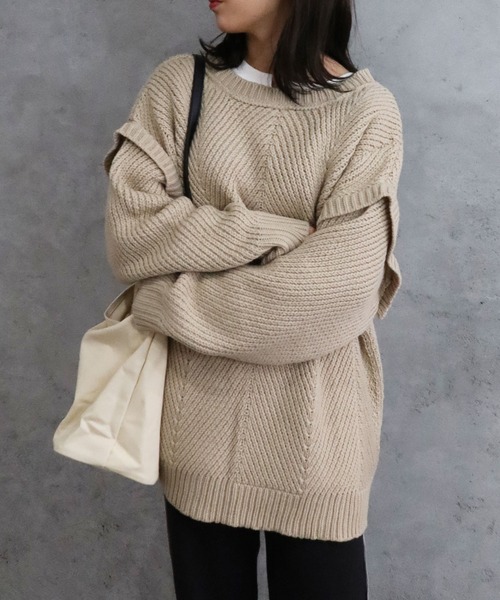 Riberry（リベリー）の「バックボタンニット（ニット/セーター・レディース・チャコールグレー/ブラック/ベージュ/オフホワイト/カーキ・MEDIUM）」の12枚目の写真