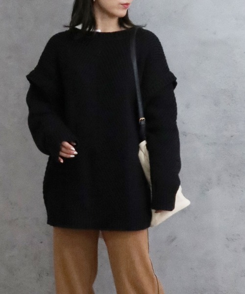 Riberry（リベリー）の「バックボタンニット（ニット/セーター・レディース・チャコールグレー/ブラック/ベージュ/オフホワイト/カーキ・MEDIUM）」の18枚目の写真