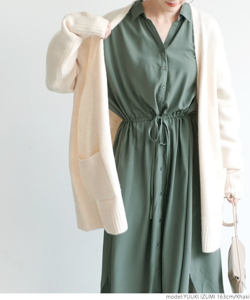 coca(coca)(コカ)の「とろみシャツワンピース(シャツワンピース・レディース・ブラック/カーキ・ONE SIZE)」の6枚目の写真