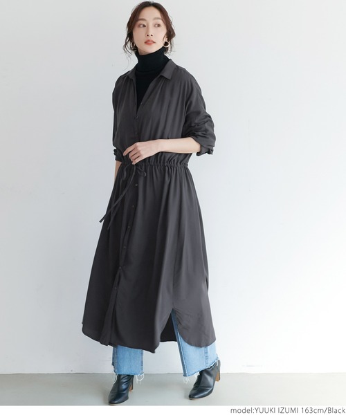 coca(coca)(コカ)の「とろみシャツワンピース(シャツワンピース・レディース・ブラック/カーキ・ONE SIZE)」の8枚目の写真