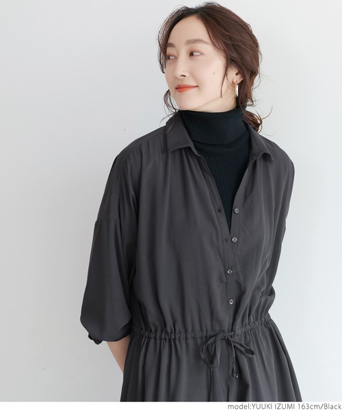 coca(coca)(コカ)の「とろみシャツワンピース(シャツワンピース・レディース・ブラック/カーキ・ONE SIZE)」の9枚目の写真