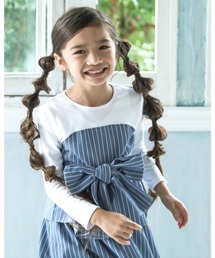 BeBe（ベベ）の「BeBe/ デニム風リボンビスチェレイヤードTシャツ（90～140cm）（Tシャツ/カットソー・キッズ）」