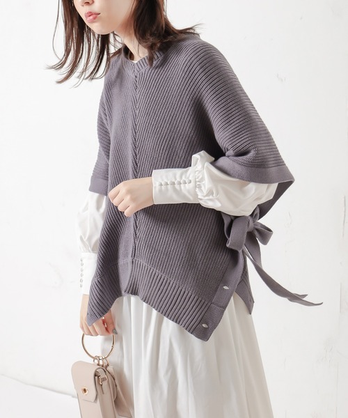 natural couture（ナチュラルクチュール）の「【WEB限定カラー有り】ベストにもなるリボン2WAYポンチョ（ベスト・レディース・ブラック/ベージュ/ブルー/アイボリー・FREE）」の4枚目の写真