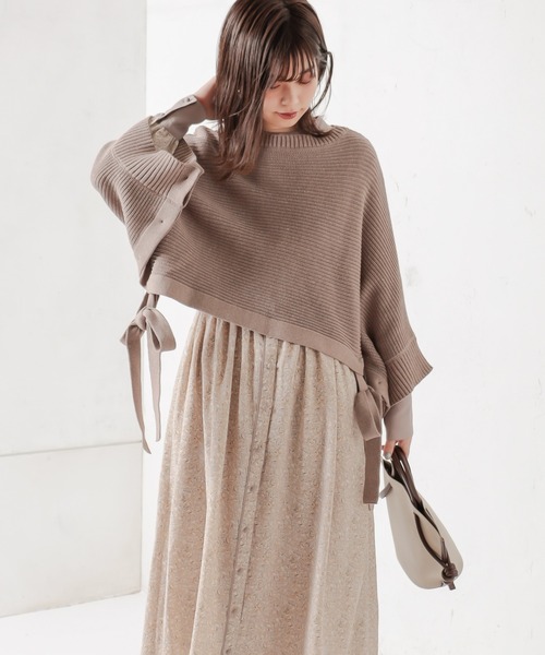 natural couture（ナチュラルクチュール）の「【WEB限定カラー有り】ベストにもなるリボン2WAYポンチョ（ベスト・レディース・ブラック/ベージュ/ブルー/アイボリー・FREE）」の12枚目の写真