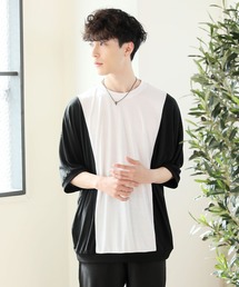 TopIsm | 【2021 SPRING】 ワイドシルエット ドロップショルダー ドルマンスリーブ切替無地 半袖カットソー(Tシャツ/カットソー)