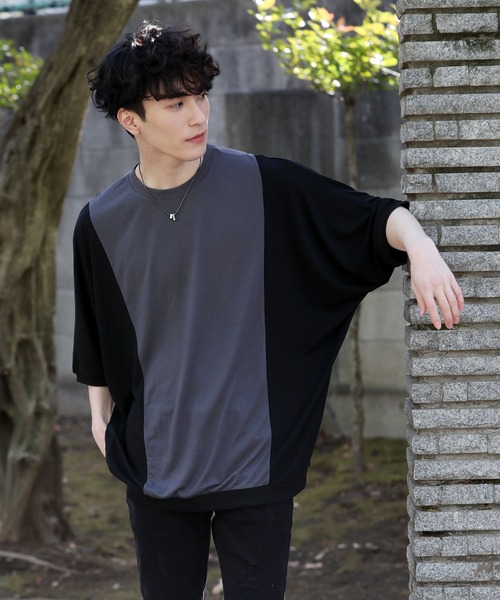 TopIsm（トップイズム）の「ドルマンスリーブ切替無地 半袖カットソー（Tシャツ/カットソー・メンズ・ホワイト/ベージュ/チャコール・M/L）」の3枚目の写真