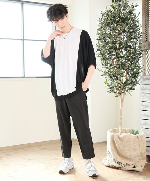 TopIsm（トップイズム）の「ドルマンスリーブ切替無地 半袖カットソー（Tシャツ/カットソー・メンズ・ホワイト/ベージュ/チャコール・M/L）」の12枚目の写真