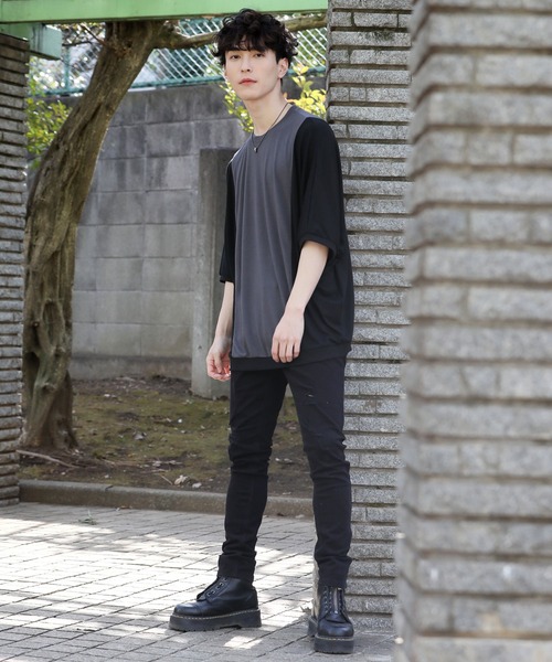 TopIsm（トップイズム）の「ドルマンスリーブ切替無地 半袖カットソー（Tシャツ/カットソー・メンズ・ホワイト/ベージュ/チャコール・M/L）」の9枚目の写真