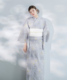 1人で着られる浴衣5点セット 和歌山染工日本染め（ゆかた・しわへこ帯・下駄・着付け本・腰ひも）【K】