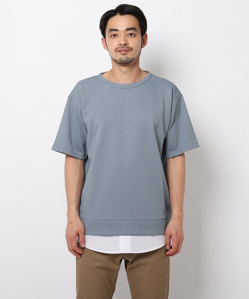 THE SHOP TK （ザ ショップ ティーケー ）の「◆ワッフルフェイクレイヤードプルオーバー（Tシャツ/カットソー・メンズ・ライトブルー/ブラック/アイボリー/ネイビー・02/03/04/01/05）」の5枚目の写真