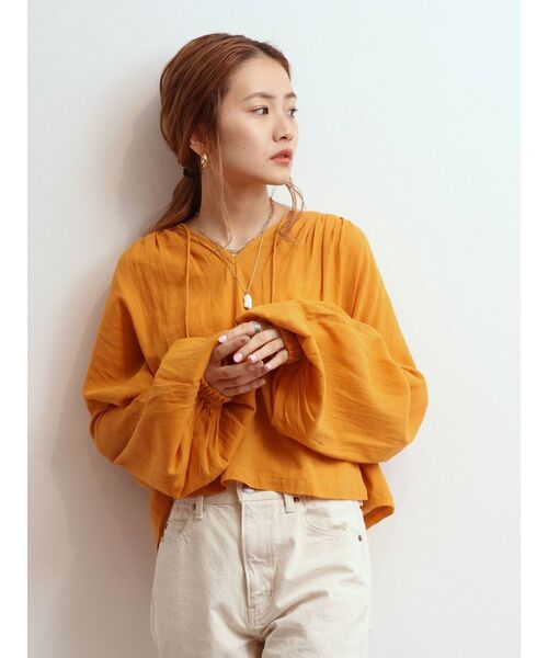 Ungrid（アングリッド）の「コットンボリュームショートブラウス（シャツ/ブラウス・レディース・パープル/オフホワイト/オレンジ・FREE）」の3枚目の写真