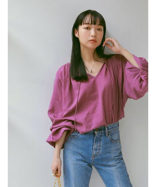 Ungrid（アングリッド）の「コットンボリュームショートブラウス（シャツ/ブラウス・レディース・パープル/オフホワイト/オレンジ・FREE）」の6枚目の写真