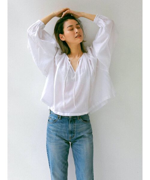 Ungrid（アングリッド）の「コットンボリュームショートブラウス（シャツ/ブラウス・レディース・パープル/オフホワイト/オレンジ・FREE）」の8枚目の写真