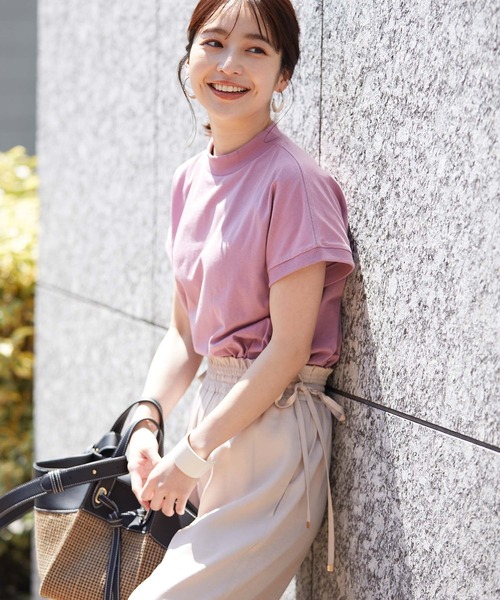 vis-`a-vis（ビサビ）の「【WEB限定】【USAコットン】フレンチスリーブクルーネックプルオーバー（Tシャツ/カットソー・レディース・スミクロ/ブラウン/ベージュ/ホワイト/ピンク/オリーブ・FREE）」の6枚目の写真