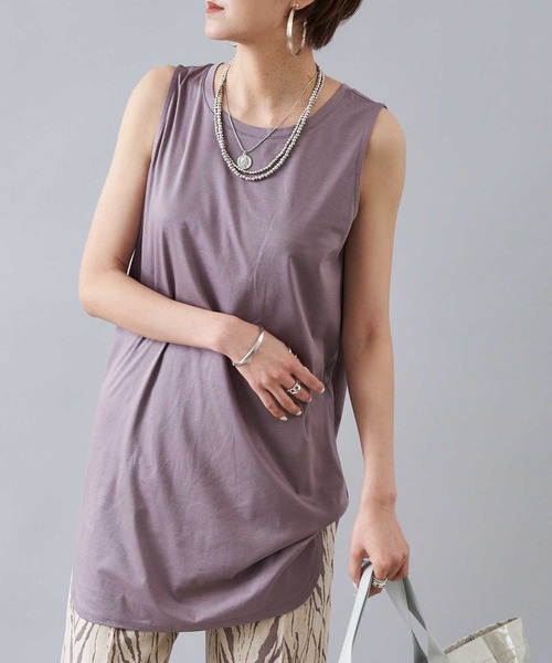 DouDou（ドゥドゥ）の「前後2WAYロングタンク（タンクトップ・レディース・オフホワイト/ライトグレー/カーキ/パープル/イエロー/モカ/ブラック・FREE）」の6枚目の写真