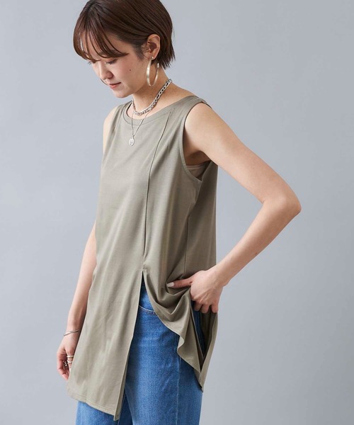 DouDou（ドゥドゥ）の「前後2WAYロングタンク（タンクトップ・レディース・オフホワイト/ライトグレー/カーキ/パープル/イエロー/モカ/ブラック・FREE）」の5枚目の写真