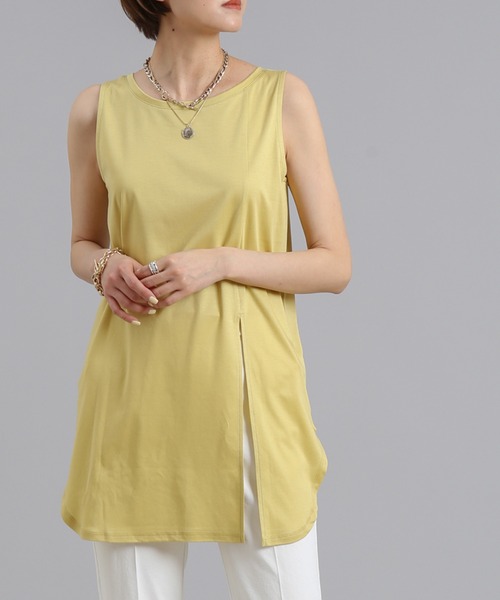 DouDou（ドゥドゥ）の「前後2WAYロングタンク（タンクトップ・レディース・オフホワイト/ライトグレー/カーキ/パープル/イエロー/モカ/ブラック・FREE）」の7枚目の写真