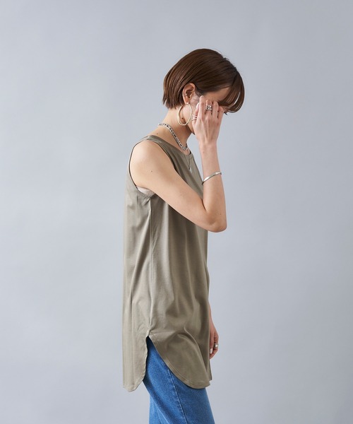 DouDou（ドゥドゥ）の「前後2WAYロングタンク（タンクトップ・レディース・オフホワイト/ライトグレー/カーキ/パープル/イエロー/モカ/ブラック・FREE）」の8枚目の写真