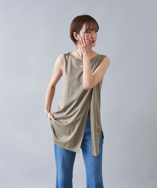 DouDou（ドゥドゥ）の「前後2WAYロングタンク（タンクトップ・レディース・オフホワイト/ライトグレー/カーキ/パープル/イエロー/モカ/ブラック・FREE）」の9枚目の写真