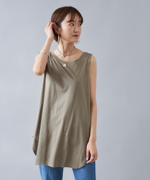 DouDou（ドゥドゥ）の「前後2WAYロングタンク（タンクトップ・レディース・オフホワイト/ライトグレー/カーキ/パープル/イエロー/モカ/ブラック・FREE）」の10枚目の写真