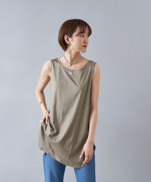 DouDou（ドゥドゥ）の「前後2WAYロングタンク（タンクトップ・レディース・オフホワイト/ライトグレー/カーキ/パープル/イエロー/モカ/ブラック・FREE）」の12枚目の写真