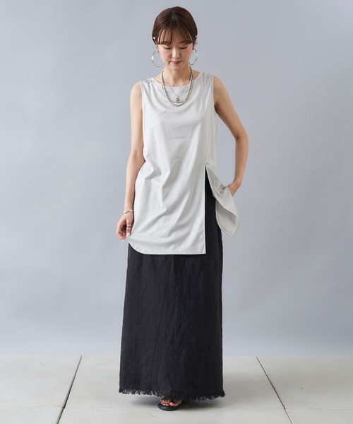 DouDou（ドゥドゥ）の「前後2WAYロングタンク（タンクトップ・レディース・オフホワイト/ライトグレー/カーキ/パープル/イエロー/モカ/ブラック・FREE）」の13枚目の写真