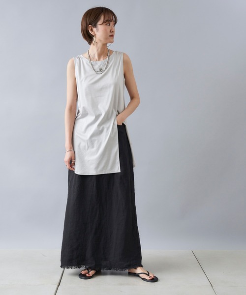 DouDou（ドゥドゥ）の「前後2WAYロングタンク（タンクトップ・レディース・オフホワイト/ライトグレー/カーキ/パープル/イエロー/モカ/ブラック・FREE）」の14枚目の写真