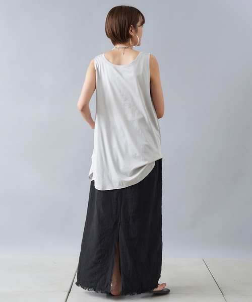 DouDou（ドゥドゥ）の「前後2WAYロングタンク（タンクトップ・レディース・オフホワイト/ライトグレー/カーキ/パープル/イエロー/モカ/ブラック・FREE）」の15枚目の写真