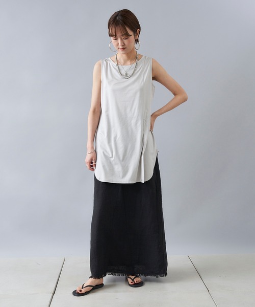 DouDou（ドゥドゥ）の「前後2WAYロングタンク（タンクトップ・レディース・オフホワイト/ライトグレー/カーキ/パープル/イエロー/モカ/ブラック・FREE）」の18枚目の写真