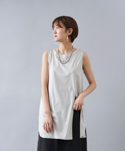 DouDou（ドゥドゥ）の「前後2WAYロングタンク（タンクトップ・レディース・オフホワイト/ライトグレー/カーキ/パープル/イエロー/モカ/ブラック・FREE）」の19枚目の写真