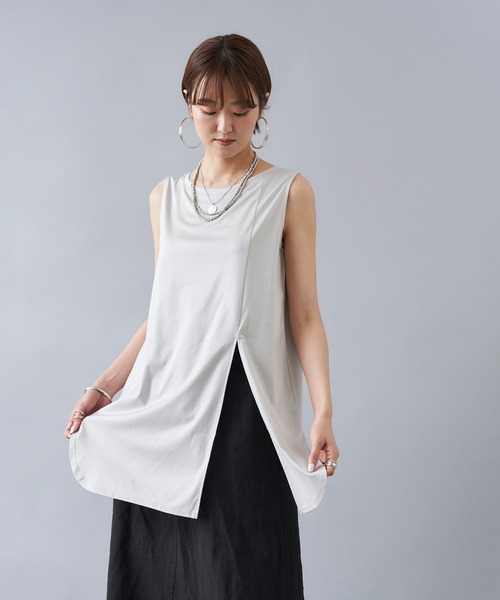 DouDou（ドゥドゥ）の「前後2WAYロングタンク（タンクトップ・レディース・オフホワイト/ライトグレー/カーキ/パープル/イエロー/モカ/ブラック・FREE）」の21枚目の写真
