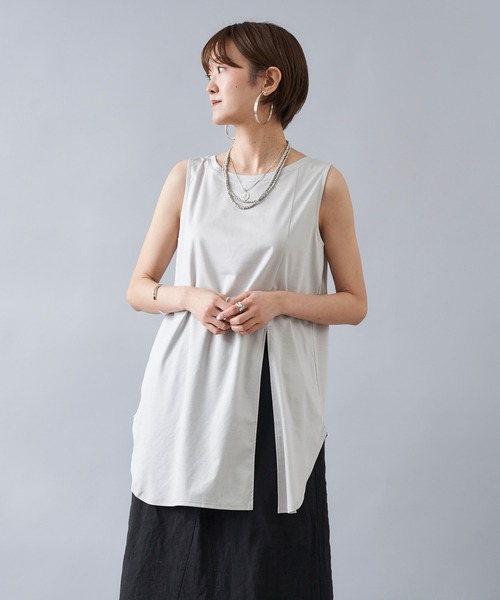 DouDou（ドゥドゥ）の「前後2WAYロングタンク（タンクトップ・レディース・オフホワイト/ライトグレー/カーキ/パープル/イエロー/モカ/ブラック・FREE）」の22枚目の写真