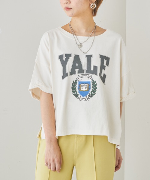 Chico（チコ）の「YALEカレッジロゴプリントTシャツ（Tシャツ/カットソー・レディース・パープル/ネイビー/チャコールグレー/ホワイト・FREE）」の14枚目の写真