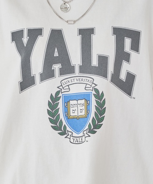 Chico（チコ）の「YALEカレッジロゴプリントTシャツ（Tシャツ/カットソー・レディース・パープル/ネイビー/チャコールグレー/ホワイト・FREE）」の18枚目の写真