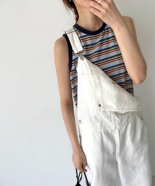 CANAL JEAN(キャナルジーン)の「RED CHOP WORKS(レッドチョップワークス) マルチボーダータンクトップ(タンクトップ・レディース・ネイビー/グリーン・38)」の2枚目の写真