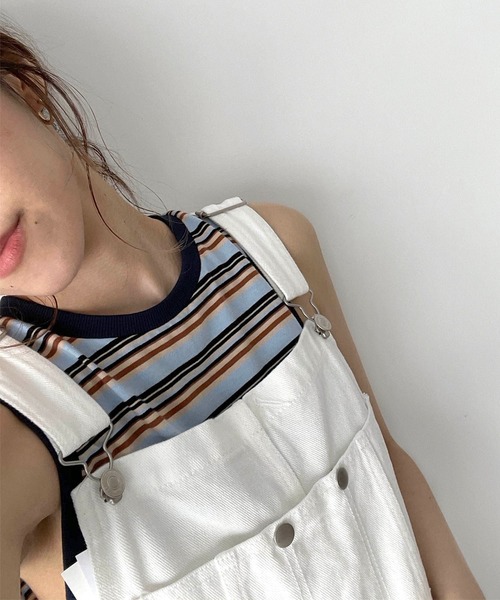 CANAL JEAN(キャナルジーン)の「RED CHOP WORKS(レッドチョップワークス) マルチボーダータンクトップ(タンクトップ・レディース・ネイビー/グリーン・38)」の4枚目の写真